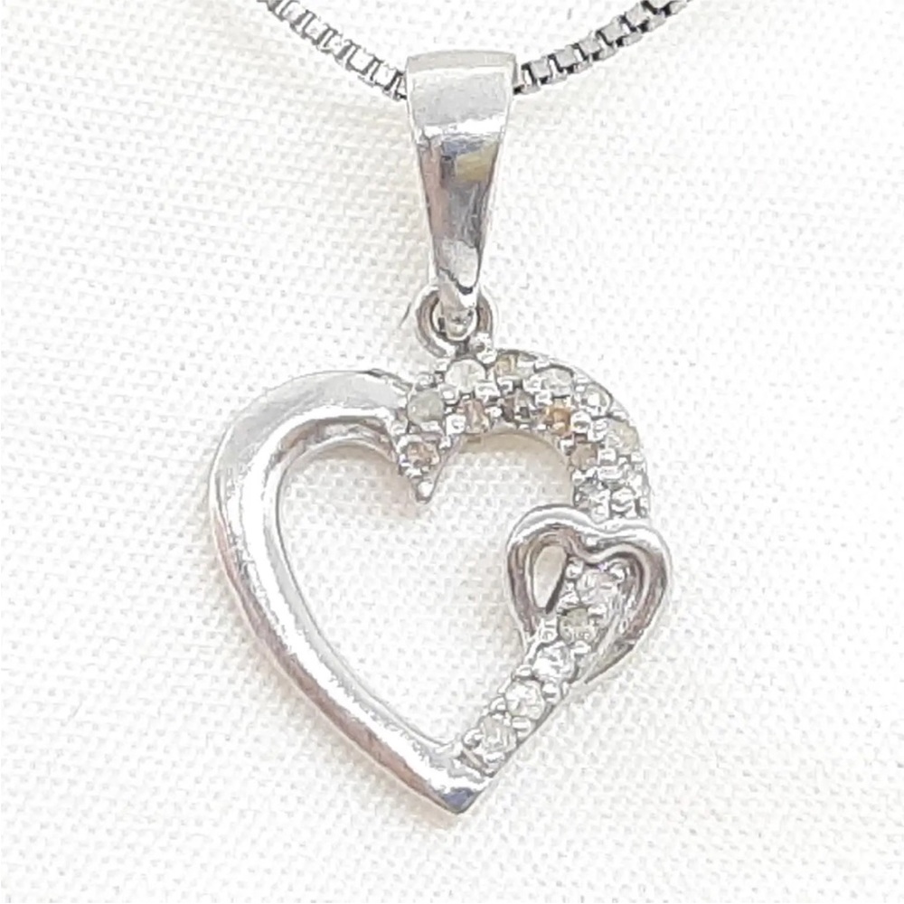 Genuine .10ctw H-SI Diamond 925 Sterling Silver Heart Pendant 3g